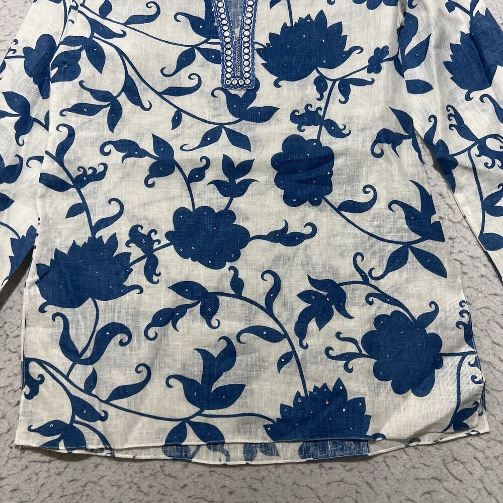 Bella Tu by Gopi Vaid Women's 4 Floral 3/4 Sleeve Rhinestone Sparkle Blouse - Picture 6 of 12